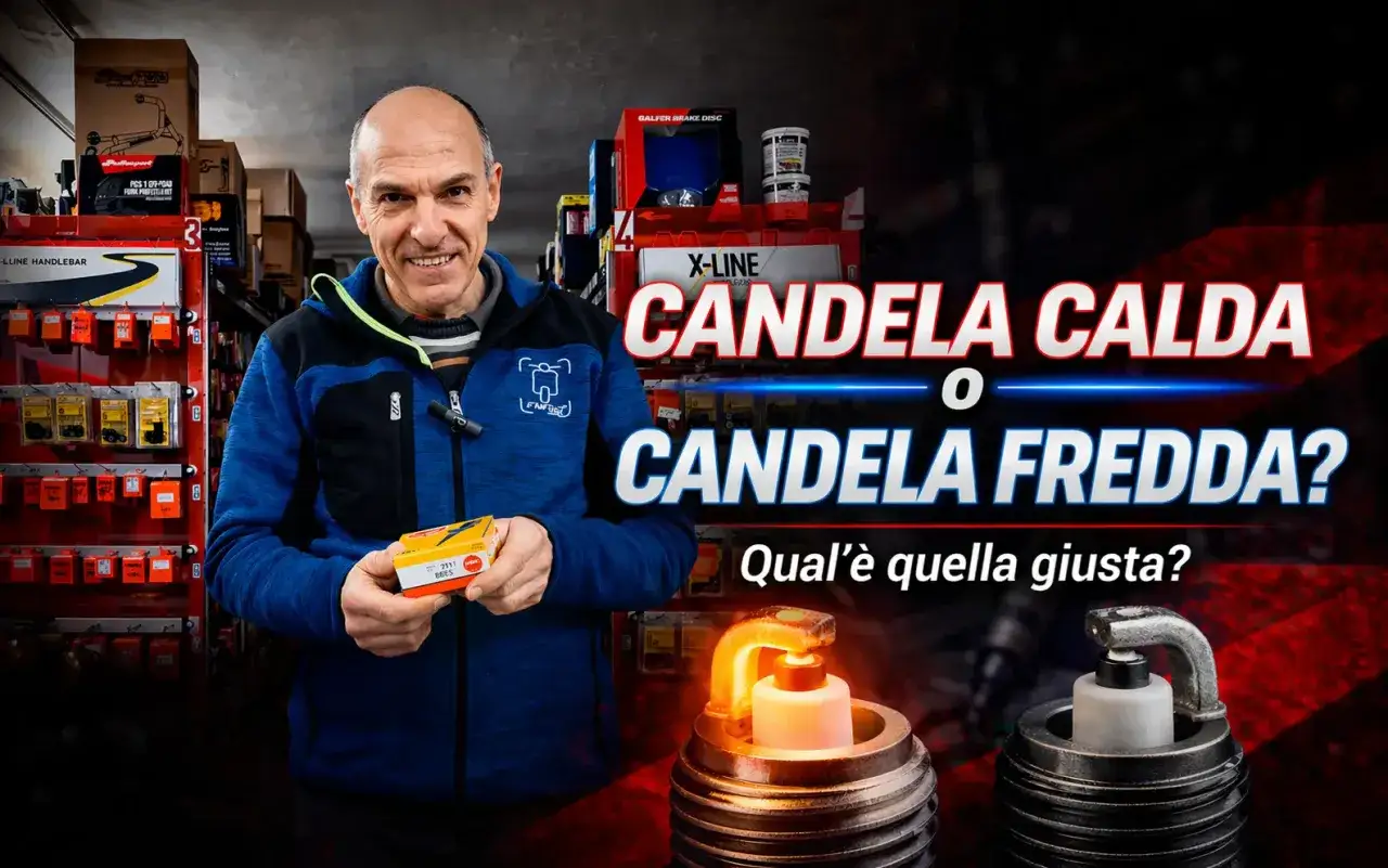 Uomo in officina mostra una scatola di candele, con una candela calda e una fredda in primo piano. Quale candela scegliere?