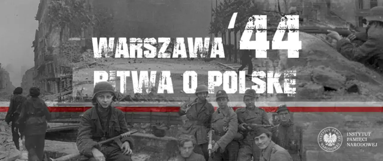 Warszawa 1944. Bitwa o Polskę. Obraz przedstawia zniszczone miasto i żołnierzy Armii Krajowej.