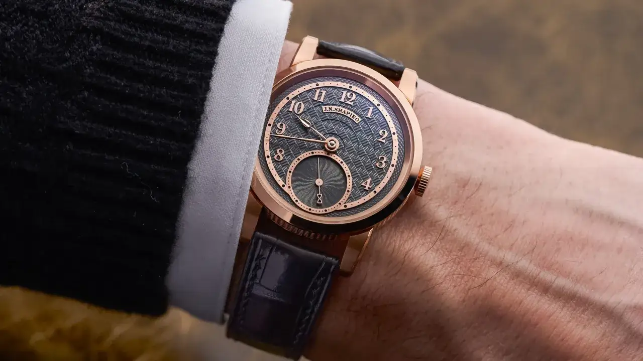 Elegante orologio da polso J.N. Shapiro, un gioiello tra i marche orologi americani, con cassa in oro rosa e quadrante guilloché.