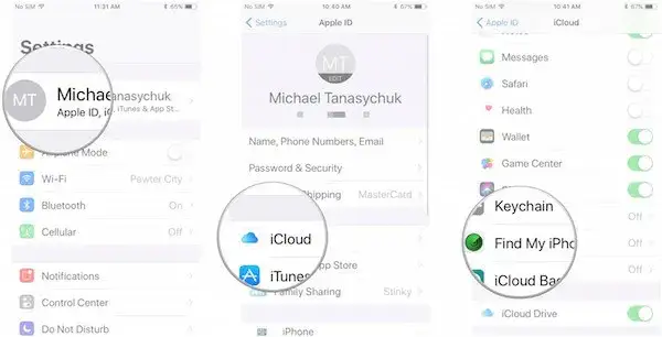 Ustawienia Znajdź mój iPhone
