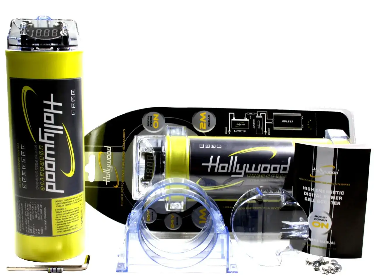 Energetyczny kondensator do wzmacniacza Hollywood, 2M Farad, z cyfrowym wyświetlaczem i instrukcją.