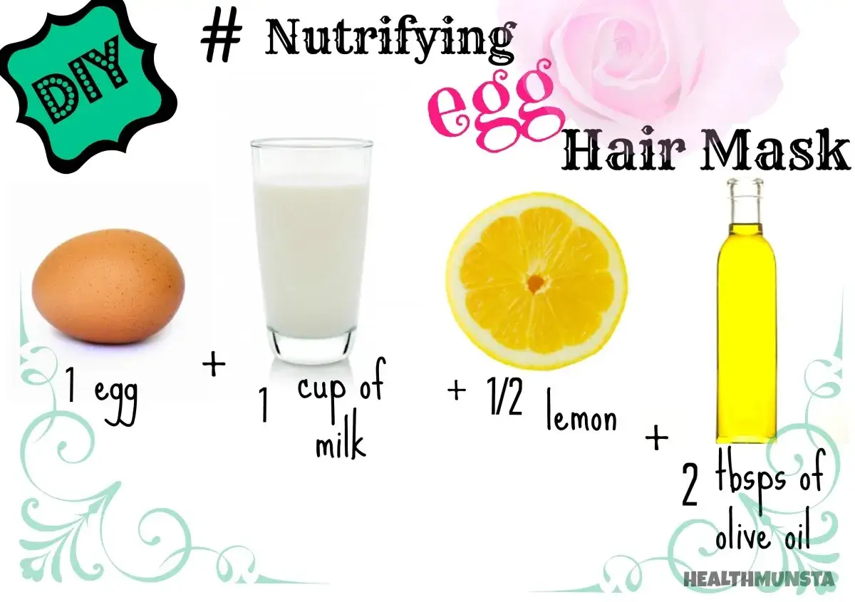 Prepara tu propia mascarilla casera para el pelo con huevo, leche, limón y aceite de oliva. ¡Nutrición natural!