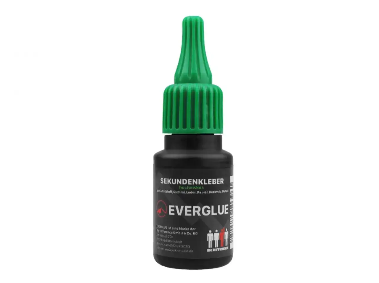Flasche mit grünem Verschluss, darauf