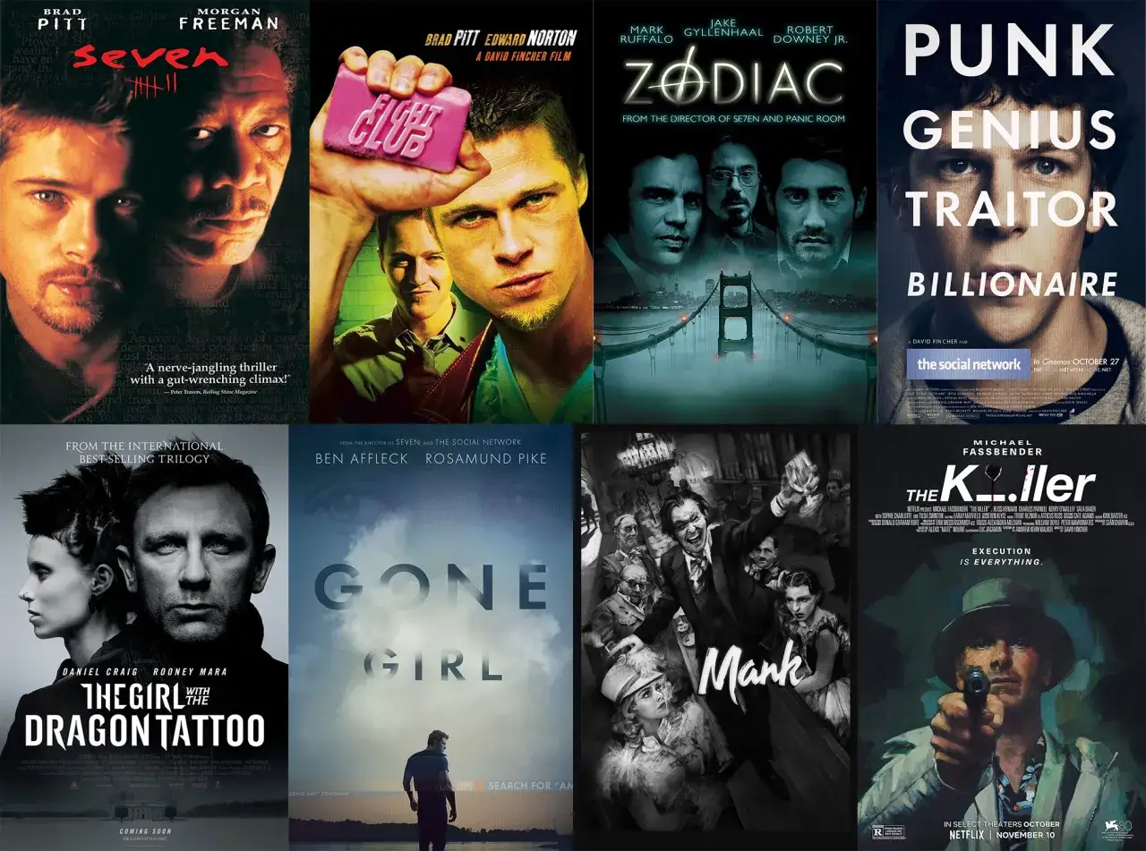 Kolaż plakatów filmowych Davida Finchera: 