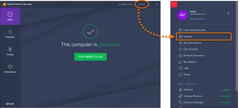 Avast ikona zasobnika systemowego wyłączanie
