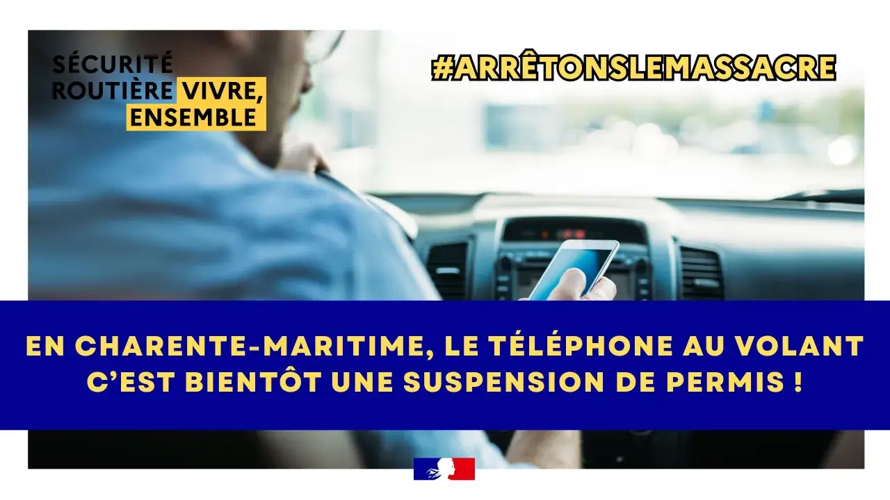 Conducteur utilisant son t&eacute;l&eacute;phone au volant, risquant une amende et la suspension de permis. #Arr&ecirc;tonsLeMassacre
