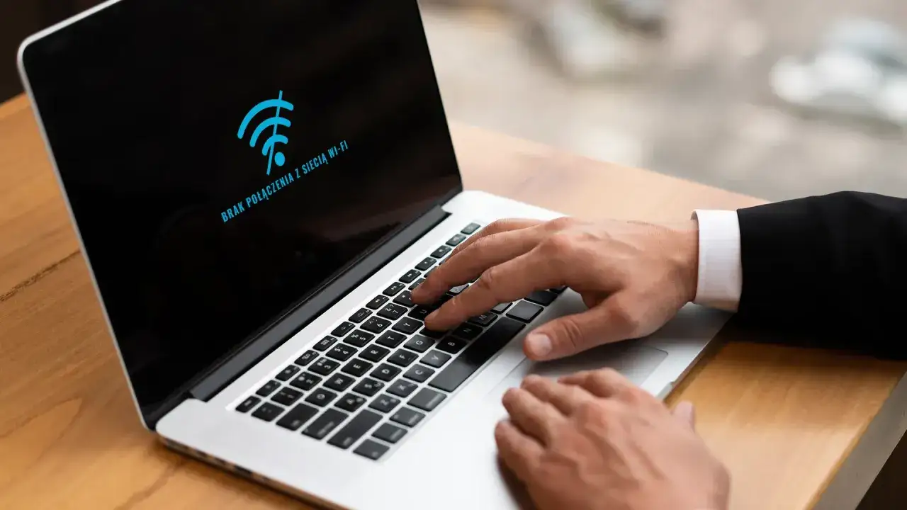 Brak internetu na laptopie, mimo że telefon działa. Na ekranie laptopa widoczny komunikat 
