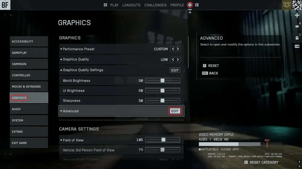 Ustawienia grafiki w grze, gdzie można dostosować jakość, jasność i inne opcje, aby uzyskać płynny **steam fps counter**.