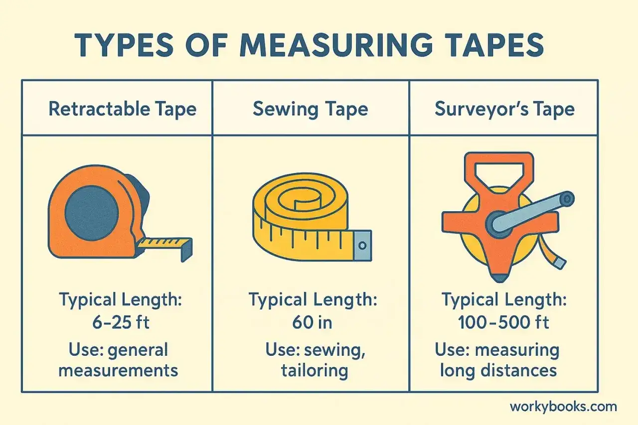 Tipos de cintas métricas: retráctil para medidas generales, de costura para ropa, y de topógrafo para largas distancias. Así es para qué sirve la regla.