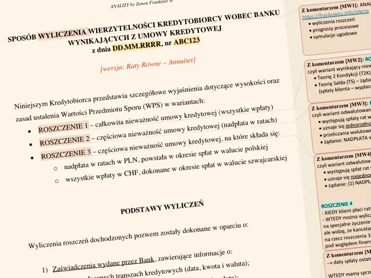 Dokumenty do pozwu frankowego lista