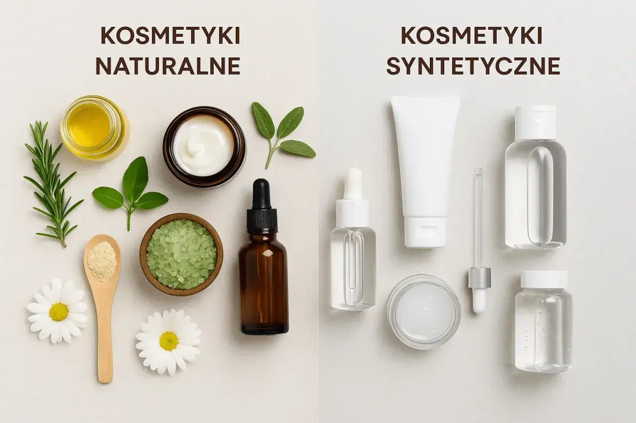 Naturalne kosmetyki z rozmarynem i rumiankiem obok syntetycznych. W skład naturalnych może wchodzić np. disodium cocoyl glutamate.