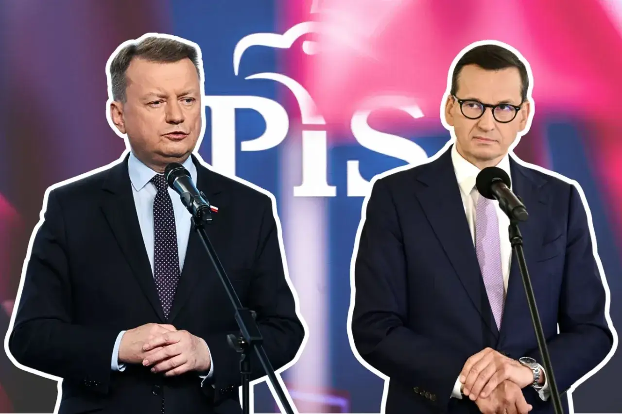 Dwóch polityków PiS, Jarosław Kaczyński i Mateusz Morawiecki, w garniturach przed mikrofonami. Kto z polityków PiS ma największe szanse na start w wyborach prezydenckich?