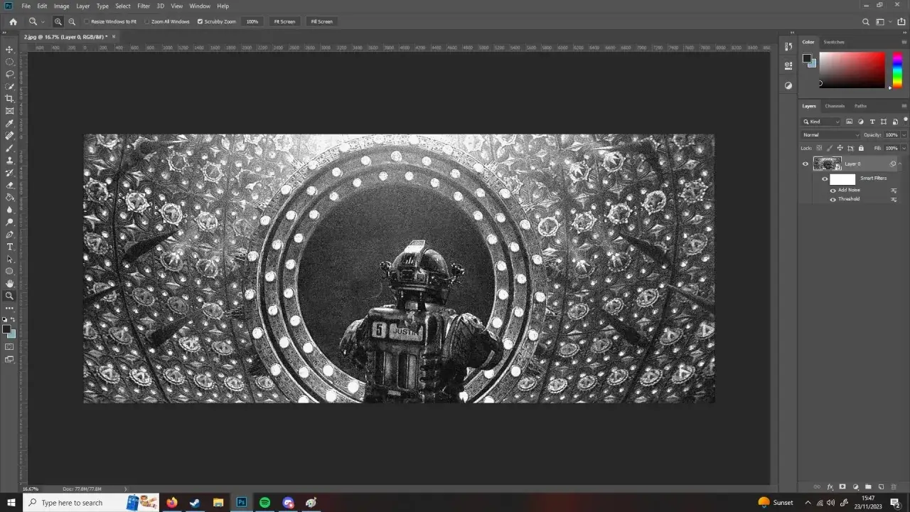 Photoshop panel warstw przed i po spłaszczeniu