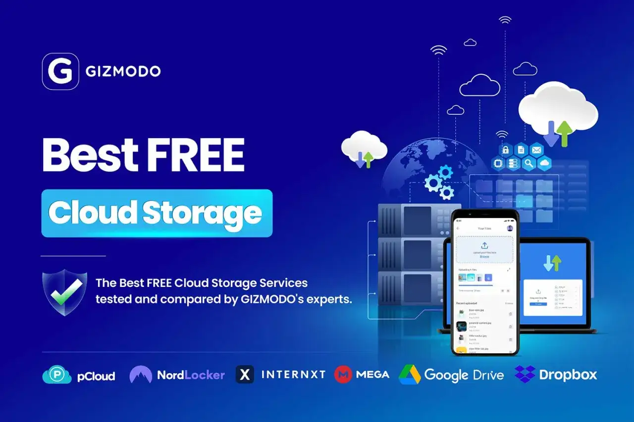 Gizmodo's guide to the best free cloud storage, featuring services like Dropbox, Google Drive, and MEGA.