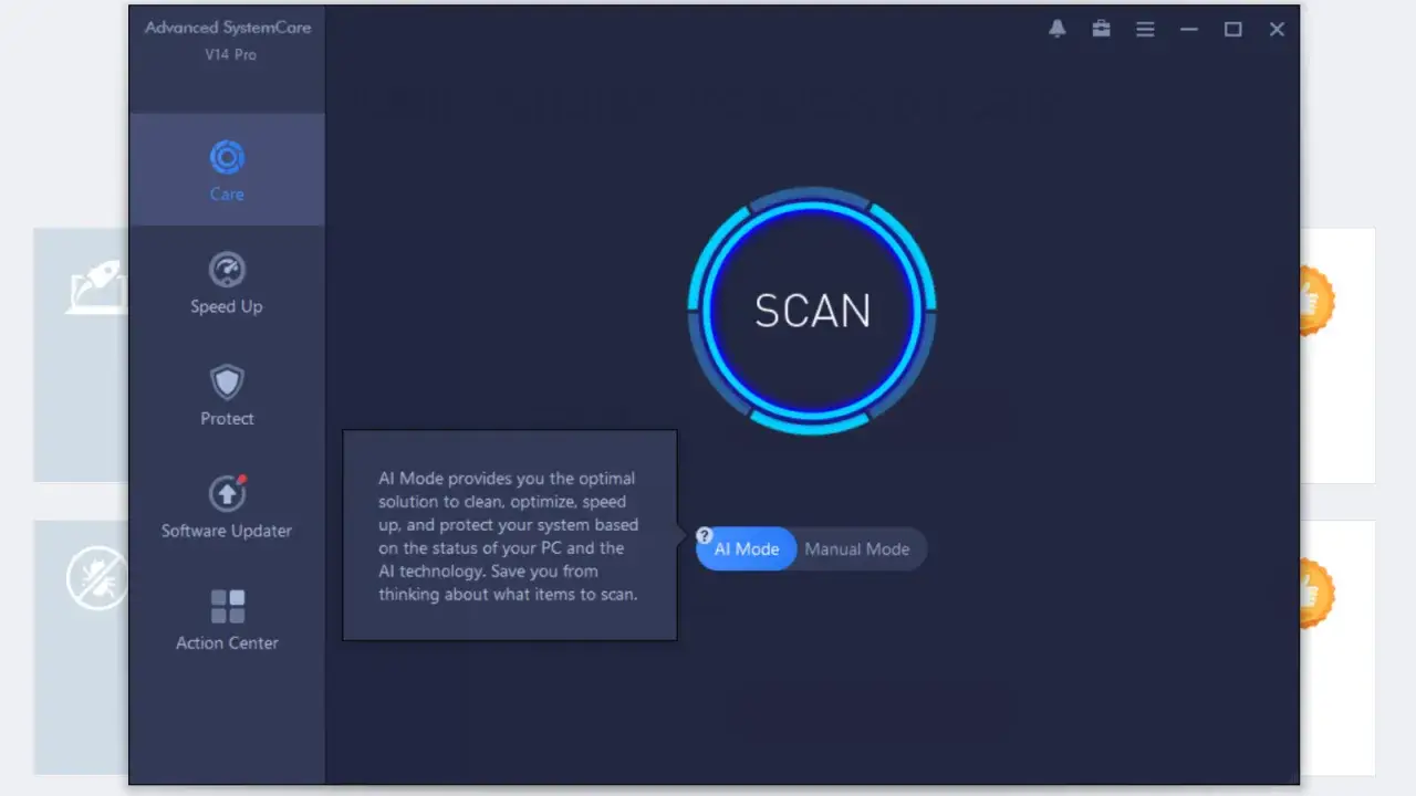 Interfejs programu Advanced SystemCare V14 Pro z opcją