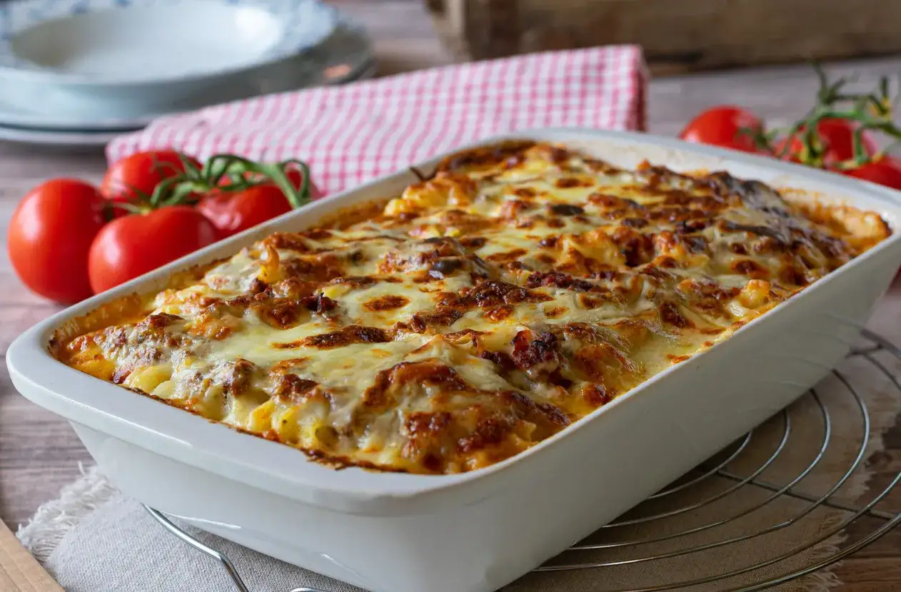 Zdjęcie Szybka zapiekanka z makaronem penne i mięsem mielonym na obiad