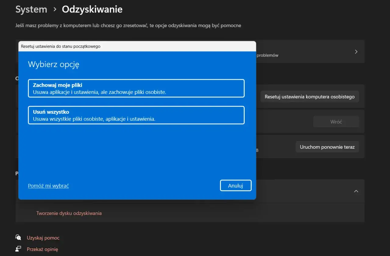 Zdjęcie Jak zresetować laptopa do ustawień fabrycznych bez utraty danych