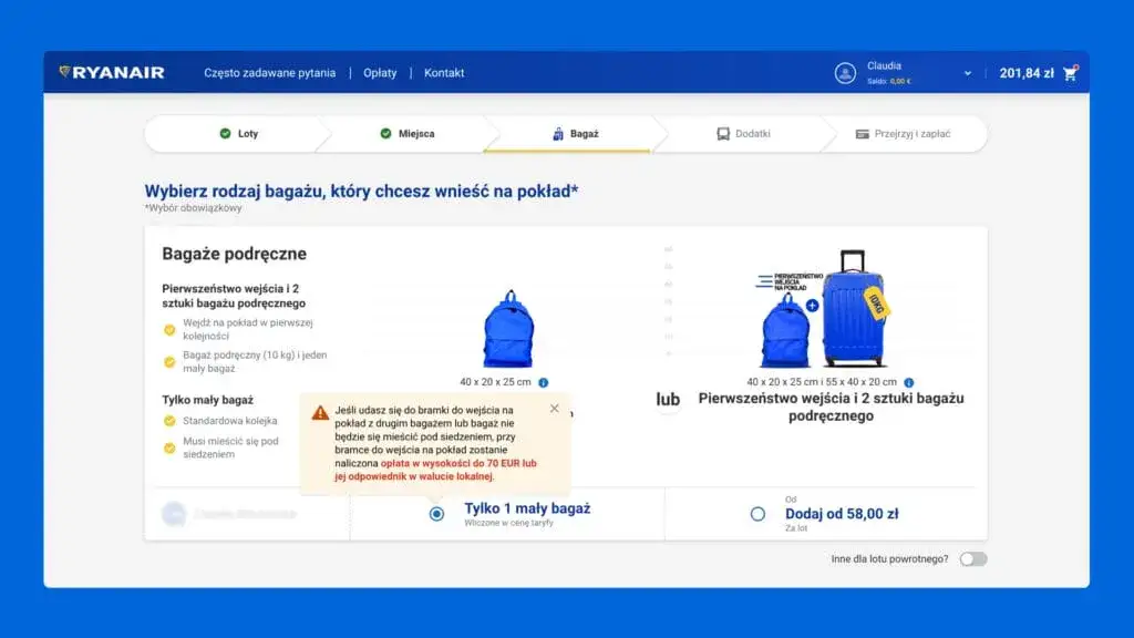 Zdjęcie Do kiedy można dokupić bagaż Ryanair, aby nie stracić miejsca?
