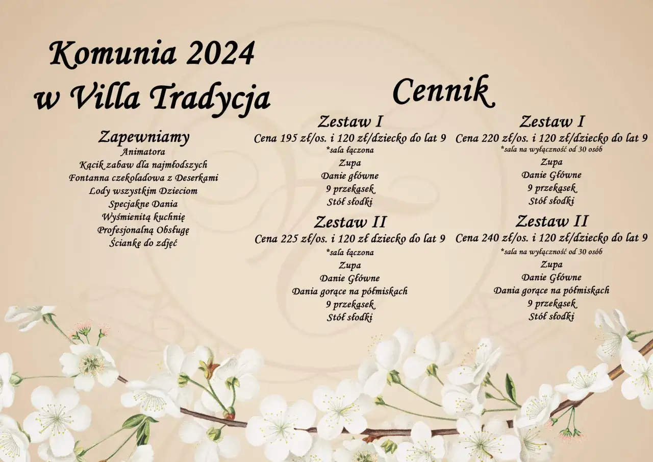 Koszty cateringu na komunię, cennik cateringu komunijnego