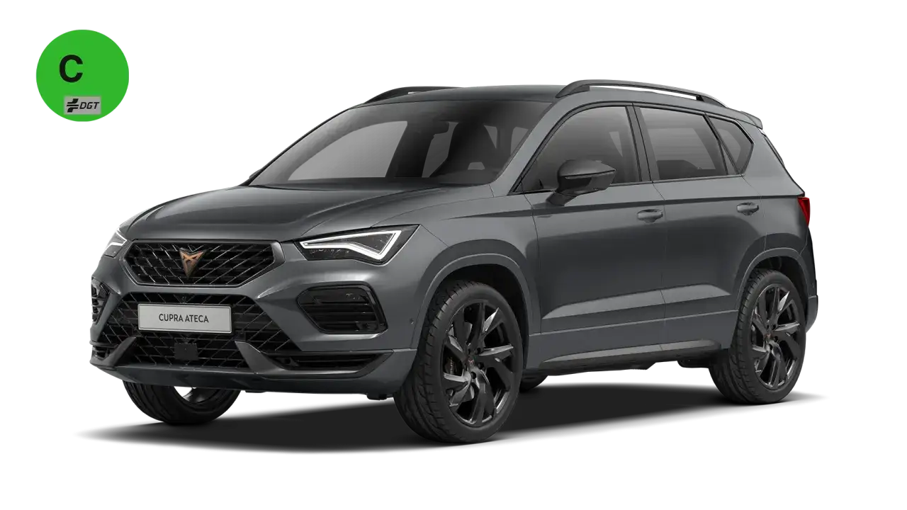 Cupra Ateca gris con etiqueta ECO C de la DGT.