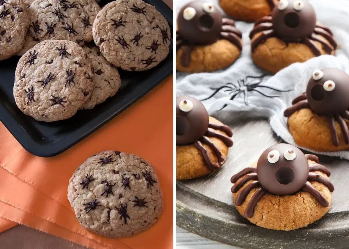 Galletas decoradas como arañas de chocolate, perfectas para aprender como hacer arañas de chocolate para Halloween.