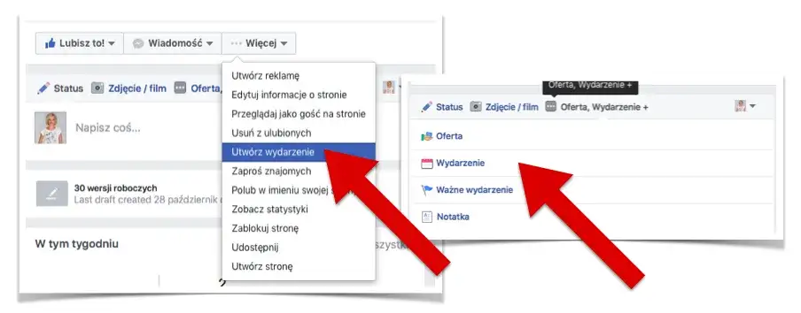 Tworzenie wydarzenia na Facebooku na ekranie laptopa