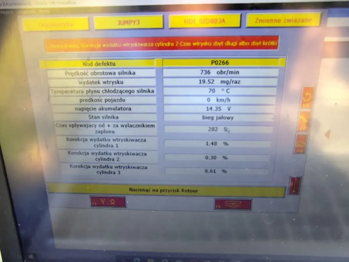 2.0 HDI nier&oacute;wna praca silnika po odpaleniu. Błąd P0266, korekcja wydatku wtryskiwacza cylindra 2 wskazuje na problem.