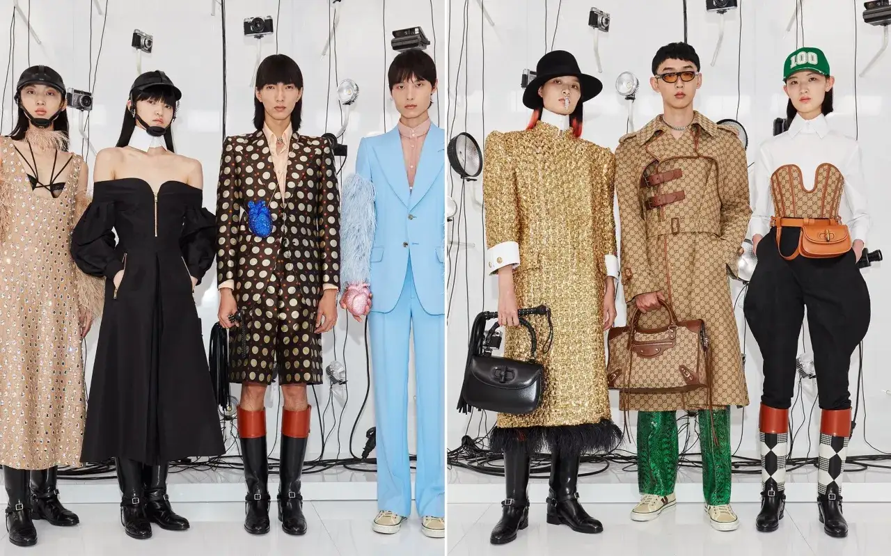 Sześcioro modeli prezentuje odważne stylizacje, nawiązujące do bogatej Gucci historia rodziny.