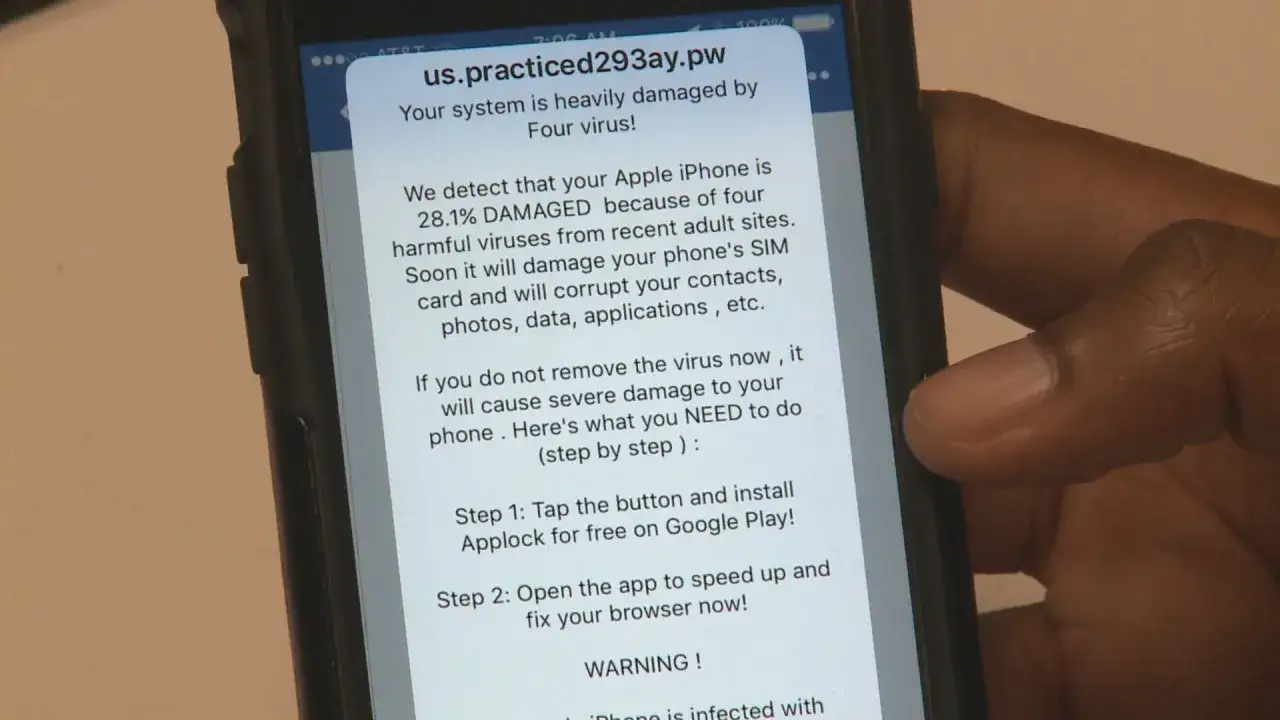 Varning! Din telefon är skadad av virus. Kontrollera din telefon nu för att undvika skador på SIM-kort, kontakter och data.