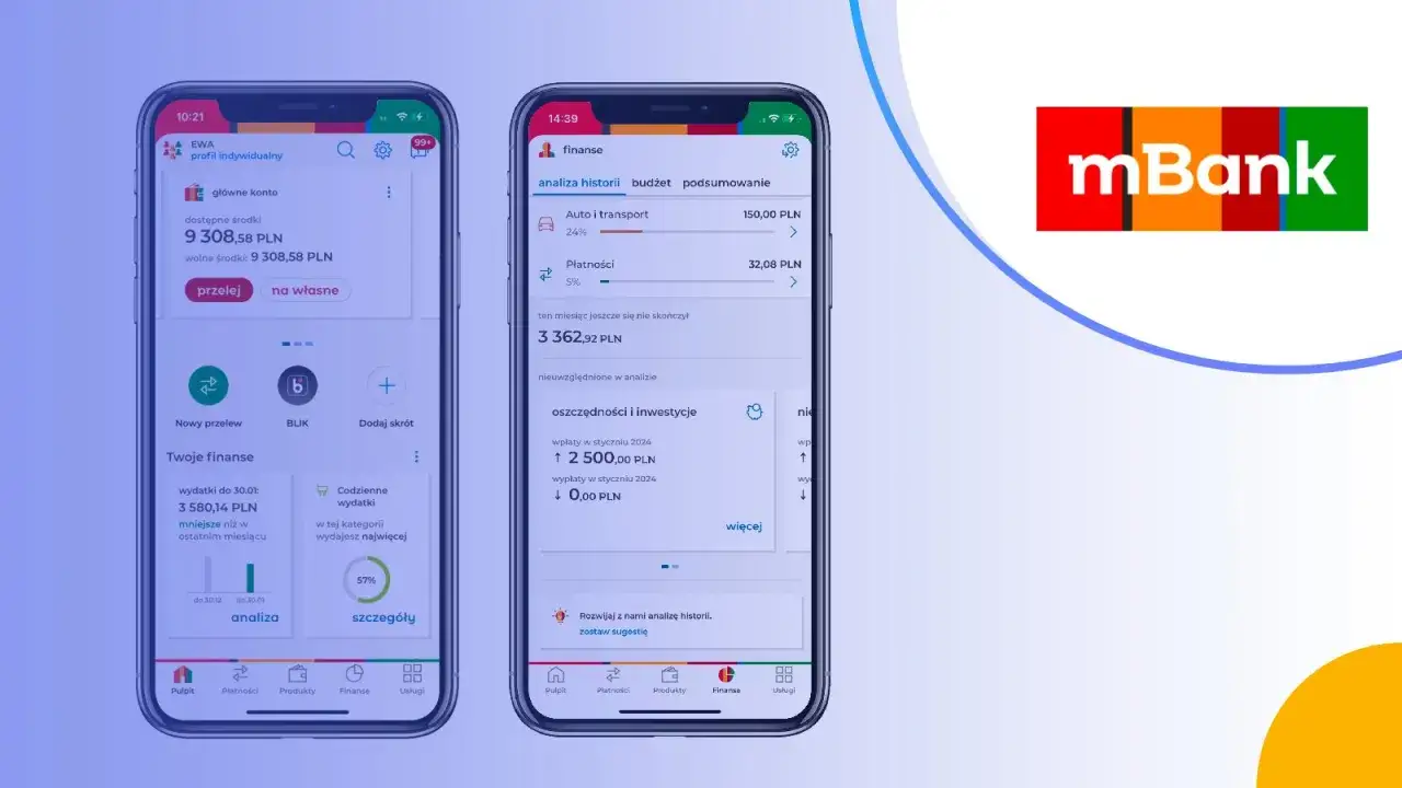 Aplikacja mBank pokazuje stan konta i analizę wydatk&oacute;w. Dowiedz się, jak odblokować dostęp do mBanku, przeglądając funkcje bankowości mobilnej.