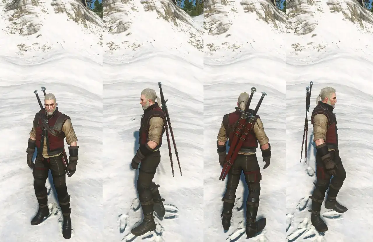Geralt w zimowym rynsztunku, gotowy na przygodę. Ten strój to dla wielu graczy wiedźmin 3 najlepszy rynsztunek.
