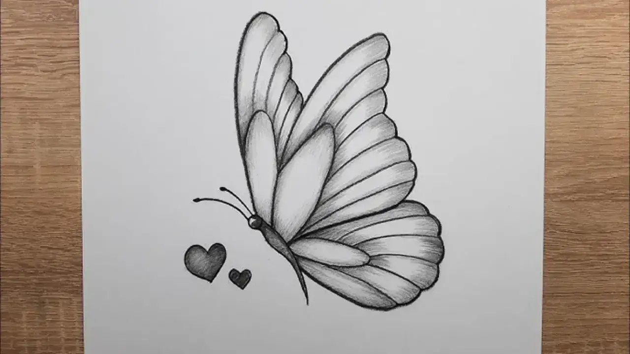 Motyl z serduszkami, idealne obrazki do rysowania dla początkujących.
