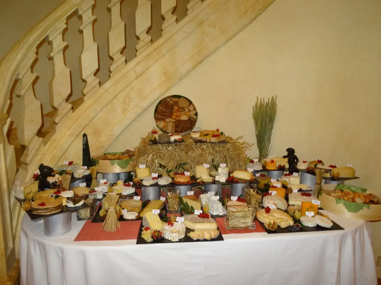 Plateau de fromages impressionnant, idéal pour répondre à la question : quelle quantité de fromage pour 40 personnes. Une belle présentation pour un buffet.