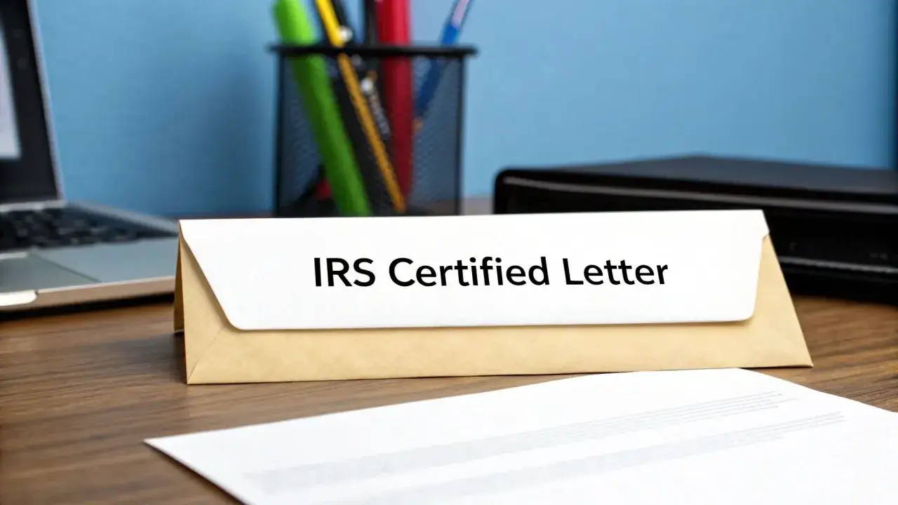 An IRS Certified Letter sits on a desk, hinting at a potential tax audit.