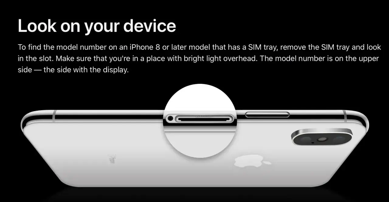 Numer modelu iPhone co oznacza? Na zdjęciu iPhone z wysuniętą tacką SIM, gdzie widoczny jest numer modelu.