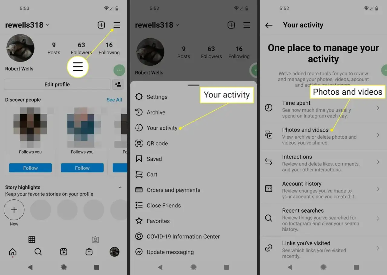 Gdzie znalezc zarchiwizowane posty na IG? Kliknij menu, potem 