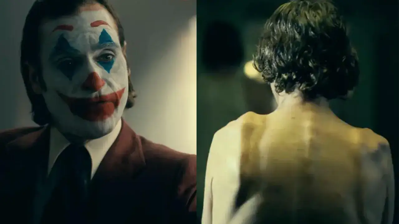Arthur Fleck, truccato da clown, con un'espressione enigmatica. La sua trasformazione è al centro della **joker trama**.