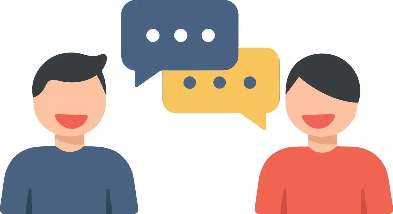 Dos personas conversan, aprendiendo como escribir diálogos efectivos.