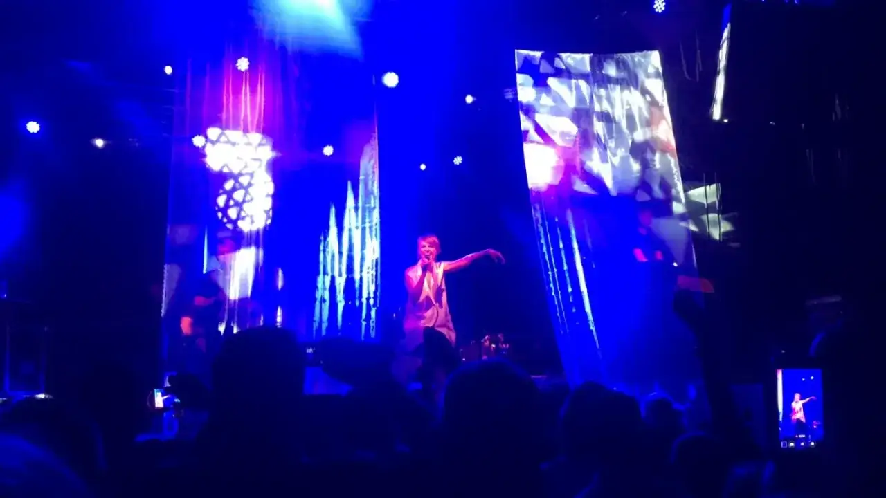 Kasia Stankiewicz na scenie, w tle projekcje przypominające orła cień. Koncert pełen emocji.