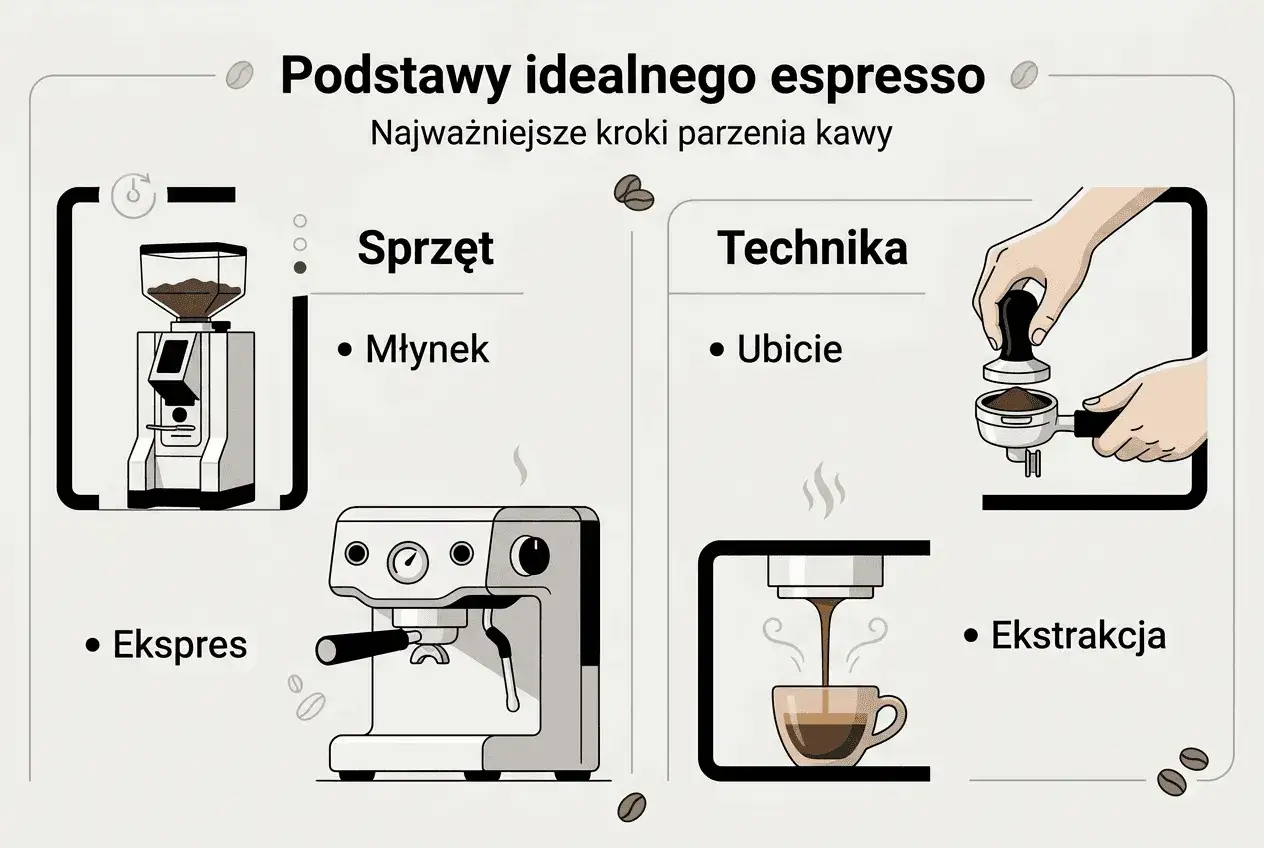 Kluczowe elementy idealnego espresso: młynek, ekspres, ubicie i ekstrakcja. Poznaj właściwe espresso proporcje.