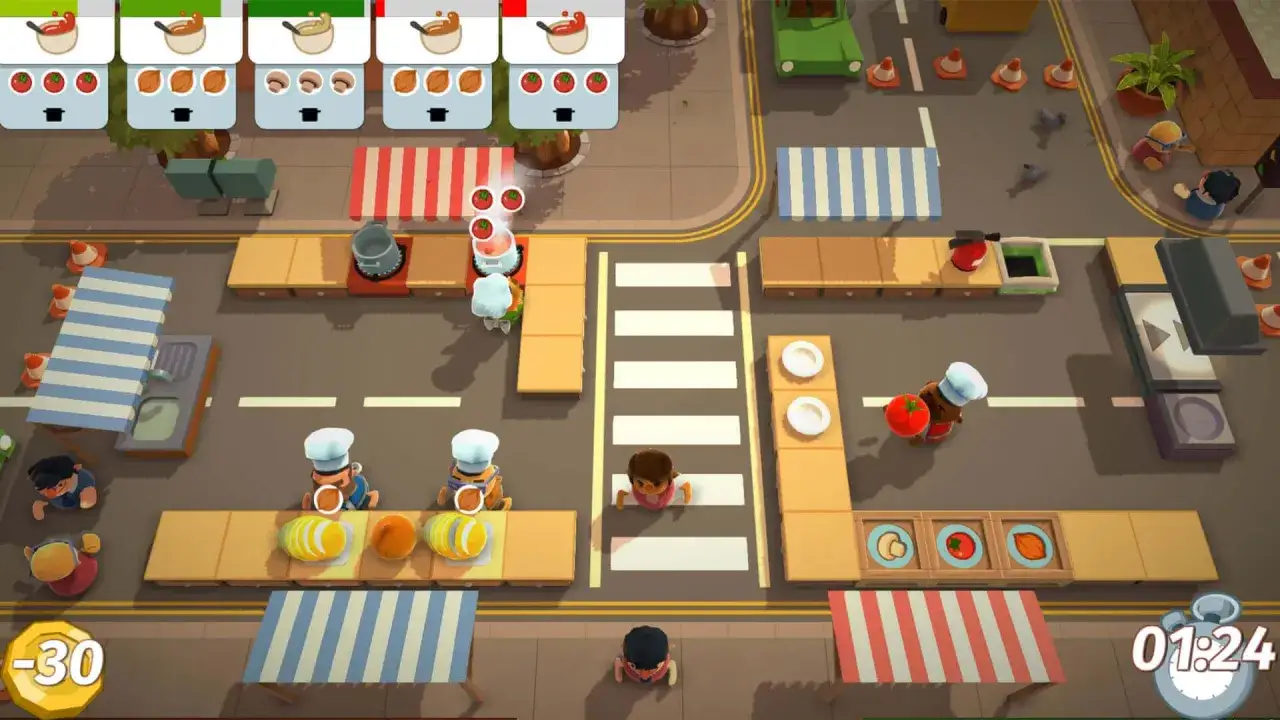W tej grze podobnej do Overcooked kucharze przygotowują posiłki na ulicy, unikając przeszkód i współpracując.