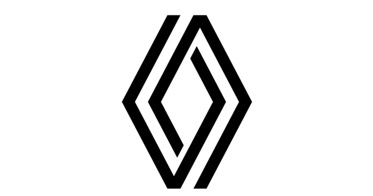 Nowe logo Renault, geometryczny kształt rombu z podwójnymi liniami, symbolizujące przyszłość motoryzacji.