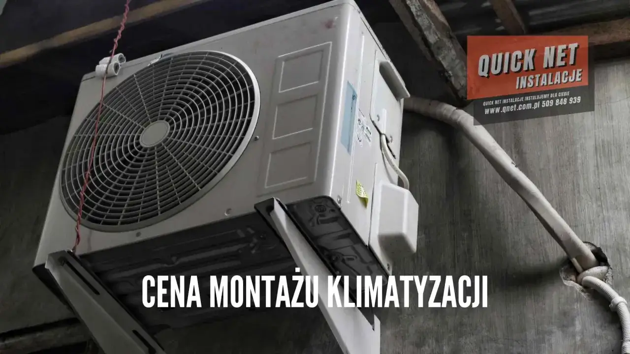 Cena montażu klimatyzacji. Zewnętrzna jednostka klimatyzatora zamontowana na ścianie. Quick Net Instalacje.