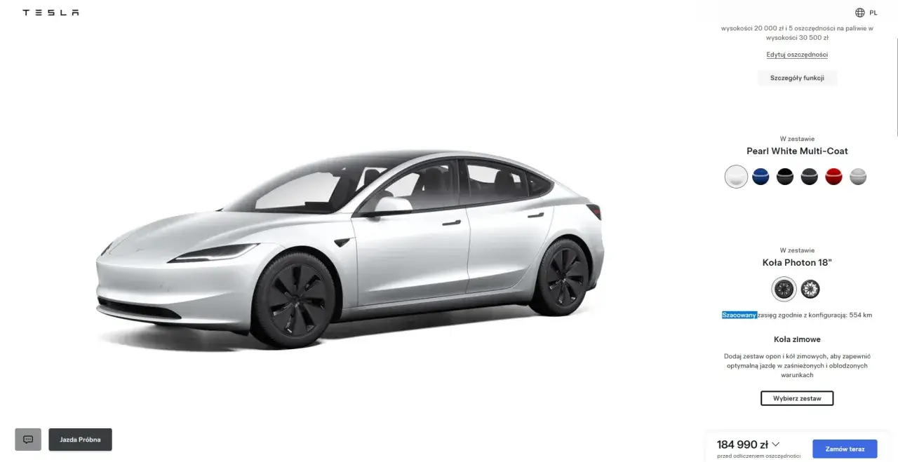Tesla Model 3 WLTP zasięg por&oacute;wnanie