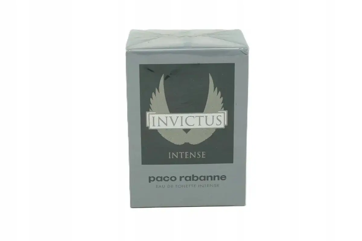 Pudełko Paco Rabanne Invictus Intense 100ml z symbolem skrzydeł.