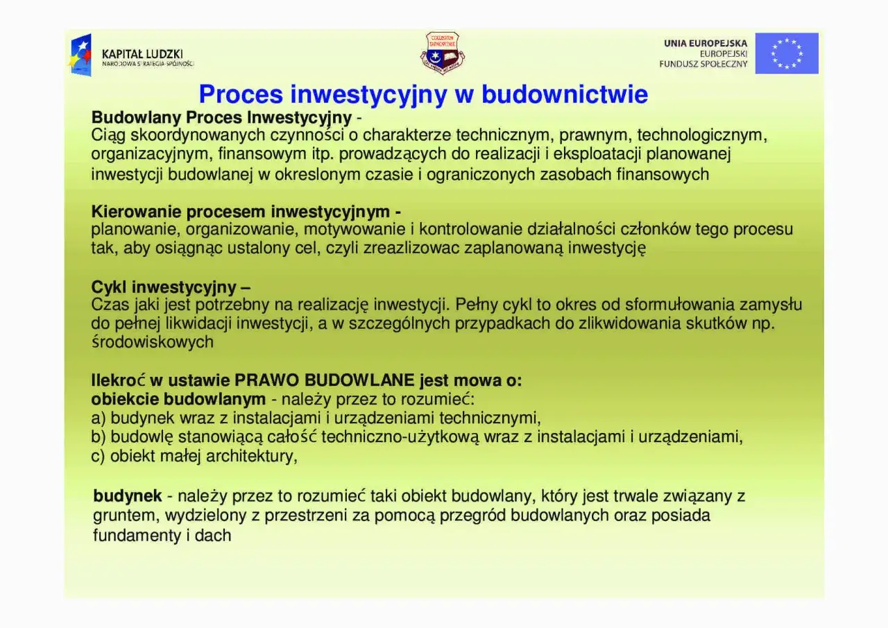 Proces inwestycyjny w budownictwie: jak zaprojektuj i wybuduj. Definicje budowli i budynku.