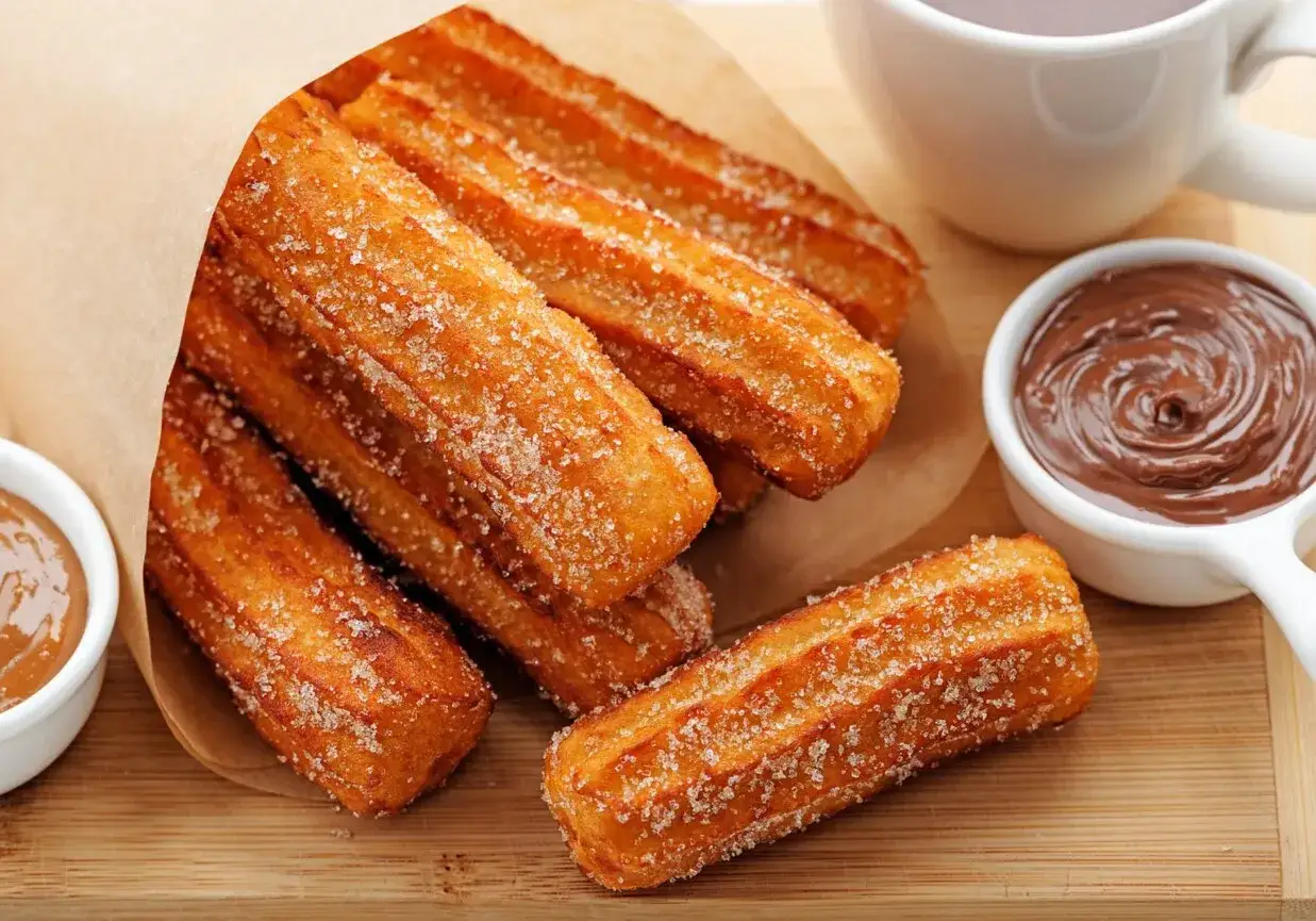 Churros co to? Smażone ciasto posypane cukrem, idealne do maczania w czekoladzie. Pyszna przekąska!