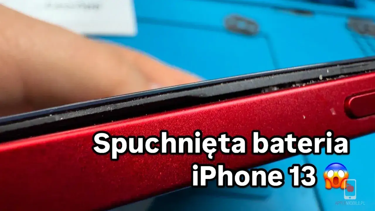 Spuchnięta bateria iPhone 13. Widoczne żółte plamy na ekranie telefonu, które mogą świadczyć o uszkodzeniu.