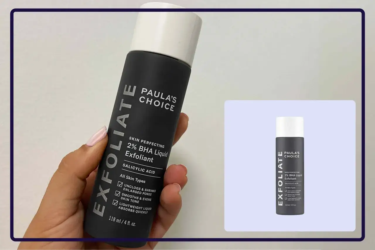 Dłoń trzyma butelkę Paula's Choice Skin Perfecting 2% BHA Liquid Exfoliant, który zawiera kwasy BHA.