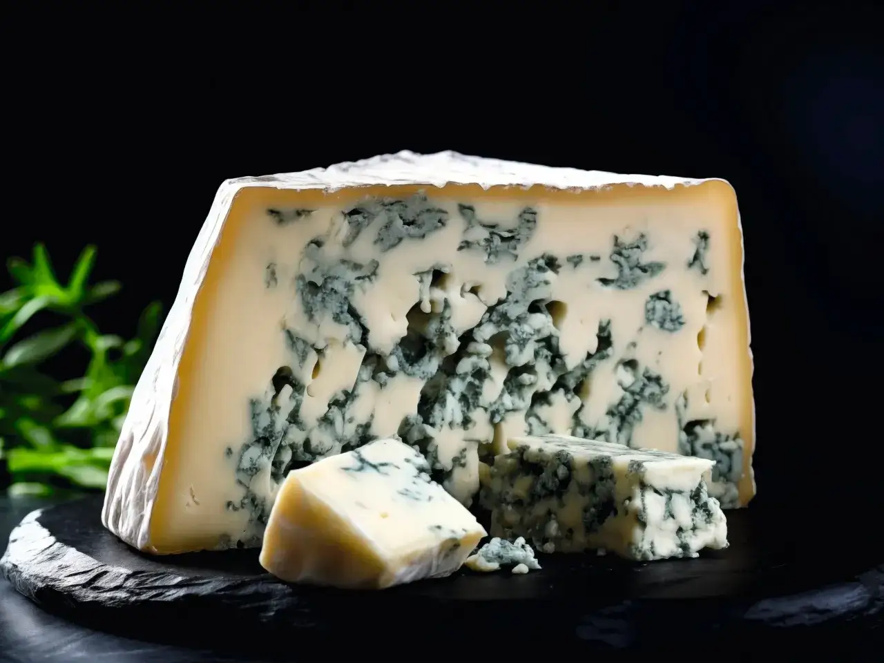 Un pezzo di formaggio erborinato, con le sue venature blu, mostra il suo significato: un sapore intenso e una storia antica.